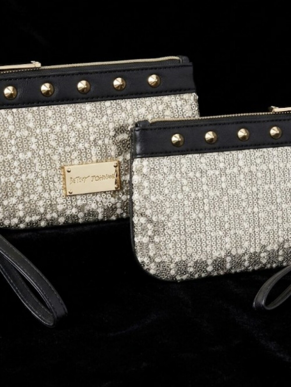 Betsey Johnson Metallic Grid Sequin Wristlet Clutch with Black Trim NWOT